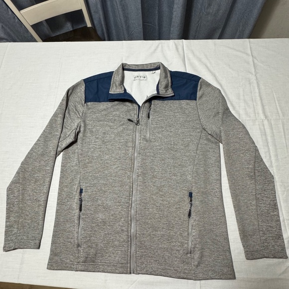 men grey blue jacket brand orvis size m zipper down pocket bothside zipper - Picture 2 of 6
